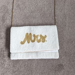 Mrs purse /clutch white and gold beaded